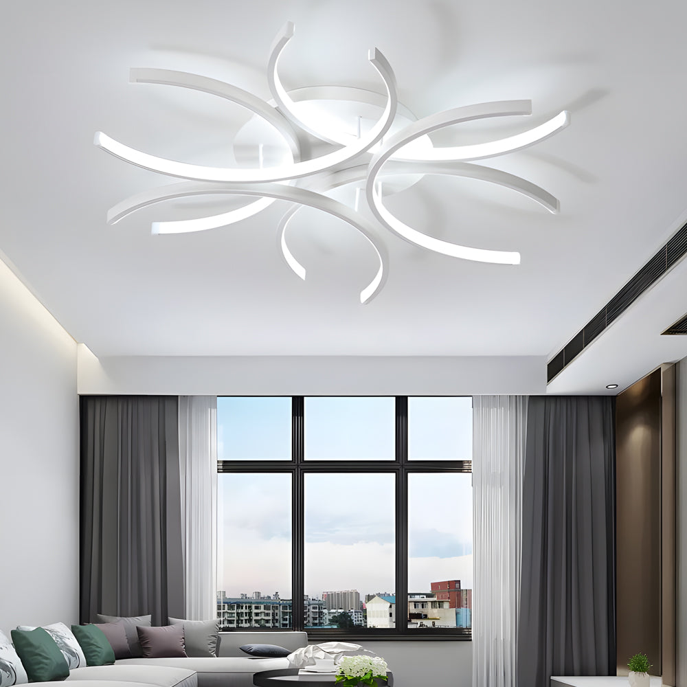 Simple Semi-Circle Lines Flower LED Ceiling Light Dimmable Modern Fixture