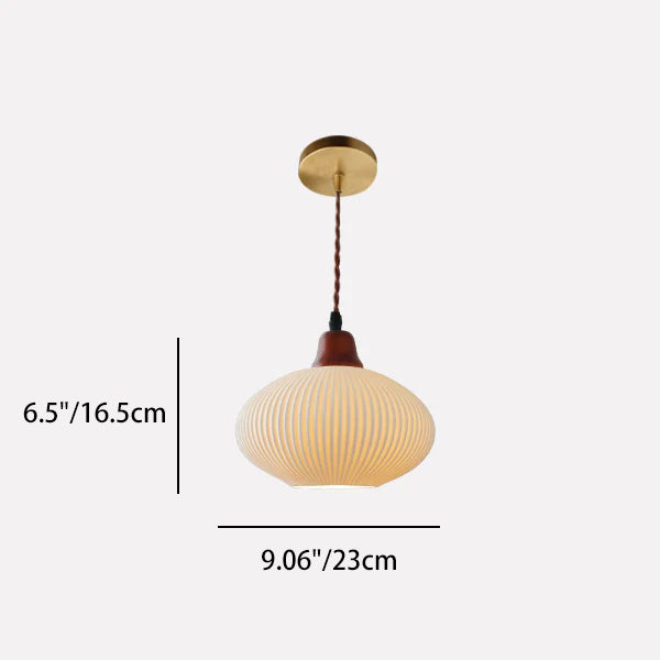 Traditional Japanese Pleated Round Dome Pendant Light - Ceramic & Wood Design for Living Room & Bedroom