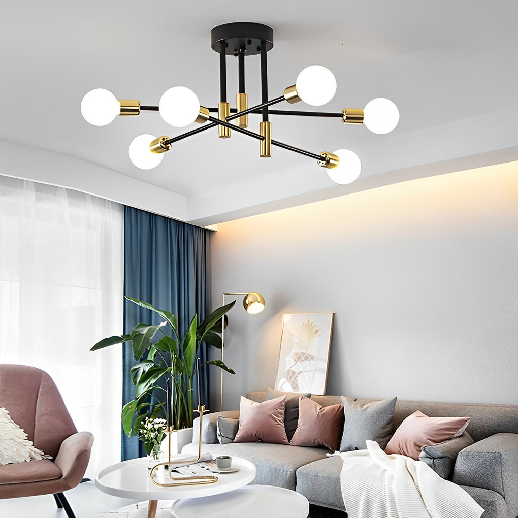 6-Light LED Sputnik Chandelier - Nordic Semi-Flush Mount Lighting Design
