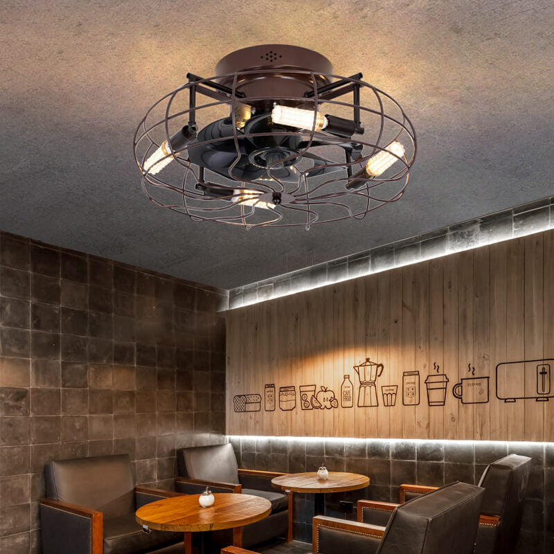Industrial Retro Tungsten 4-Light Flush Mount Ceiling Fan Light