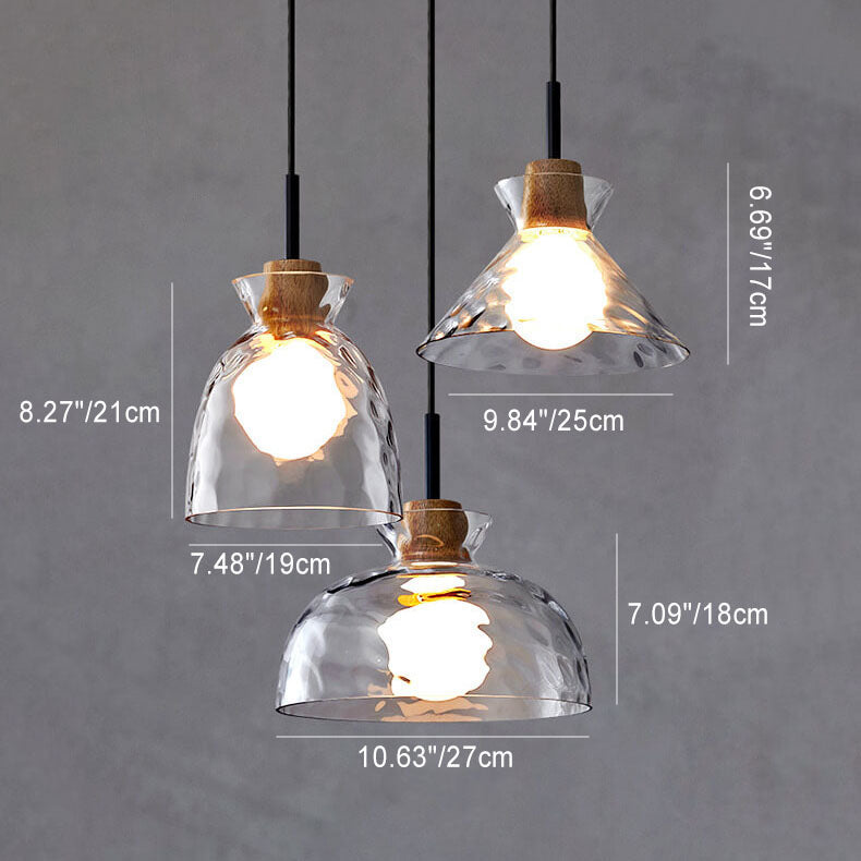 Nordic Clear Rippled Glass Pendant Light - 1-Light Shade, Modern Minimalist Design, Scandinavian Lighting, Home Decor, Kitchen Light Fixture