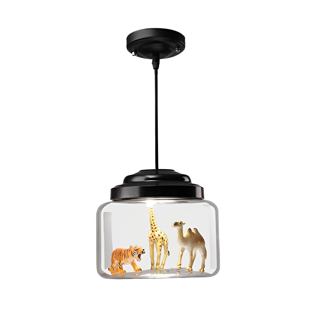 Personality Animal Model LED Pendant Light - Modern Black Decor Glass Jar