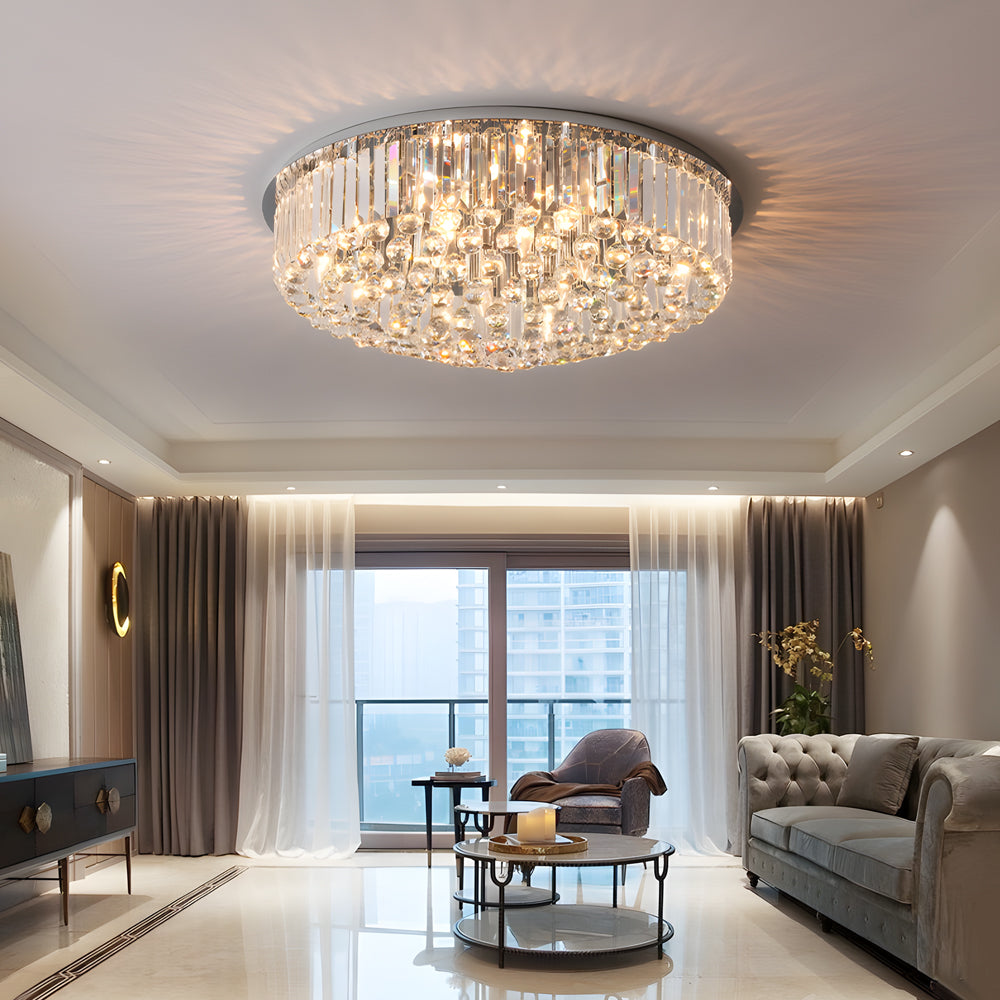 Round Crystal Flush Mount Light - Luxury Modern Ceiling Fixture