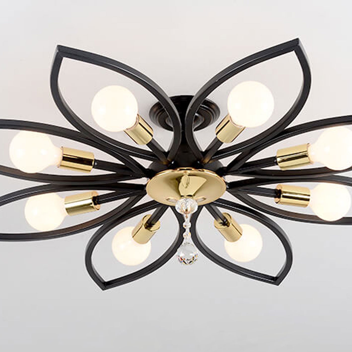 Nordic Luxury Wrought Iron Crystal Flush Mount Ceiling Light - 6/8 Light Design