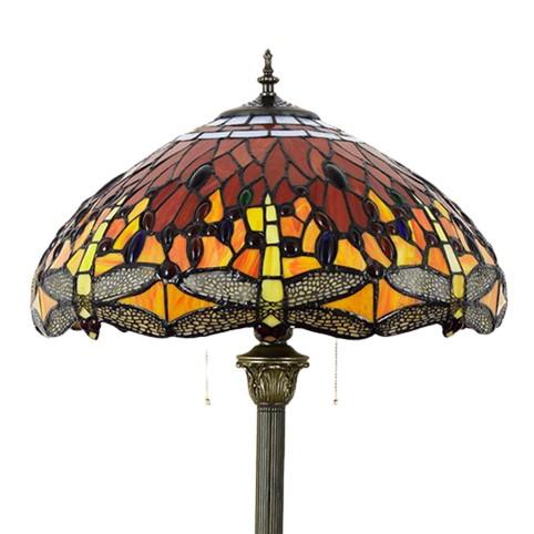 Vintage Tiffany Stained Glass Dragonfly Floor Lamp - 2-Light Art Nouveau Design, Handcrafted Decorative Lighting, Unique Home Accent