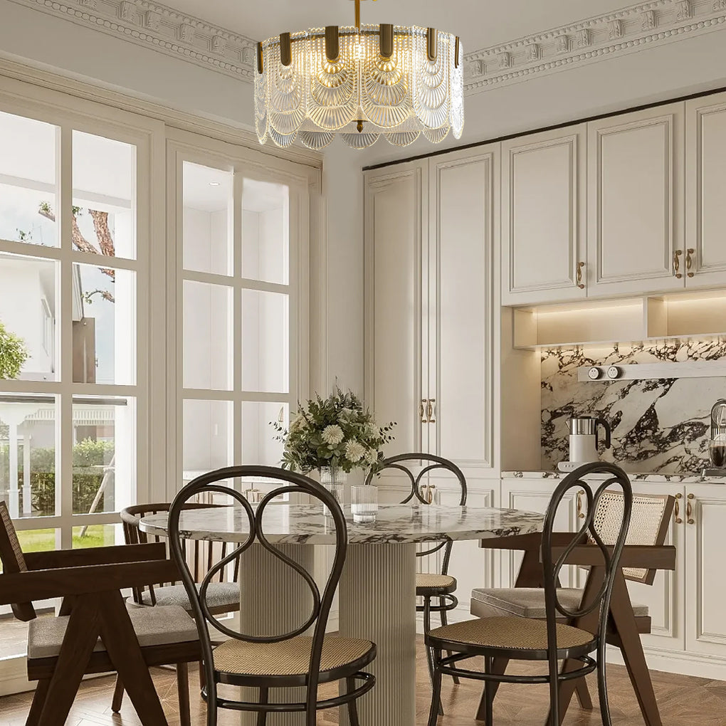 Round French Court Style Glass Three-Step Dimming Modern Chandelier