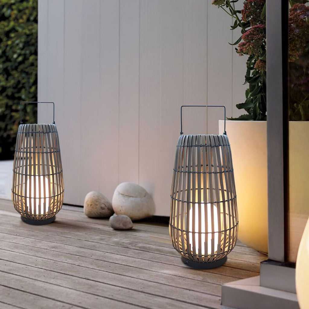 Modern Rattan Weaving Oval Outdoor Waterproof Floor Lamp