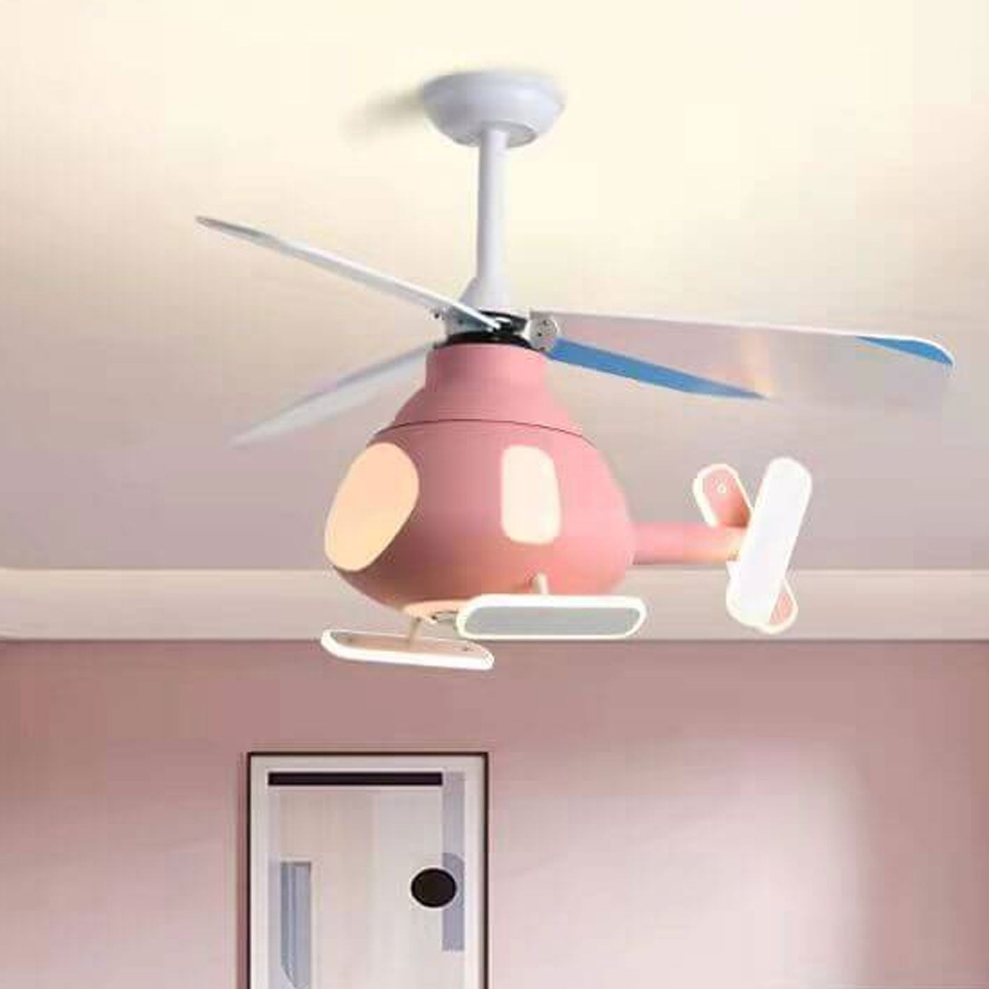 Cartoon Aircraft Ceiling Fan Light with LED Downrods - Unique Home Decor, Kids Room Lighting, Aviation Style Fans, Energy-Efficient Illumination