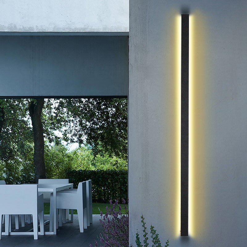 Black Long Linear Metal Waterproof Dimmable Outdoor Wall Light
