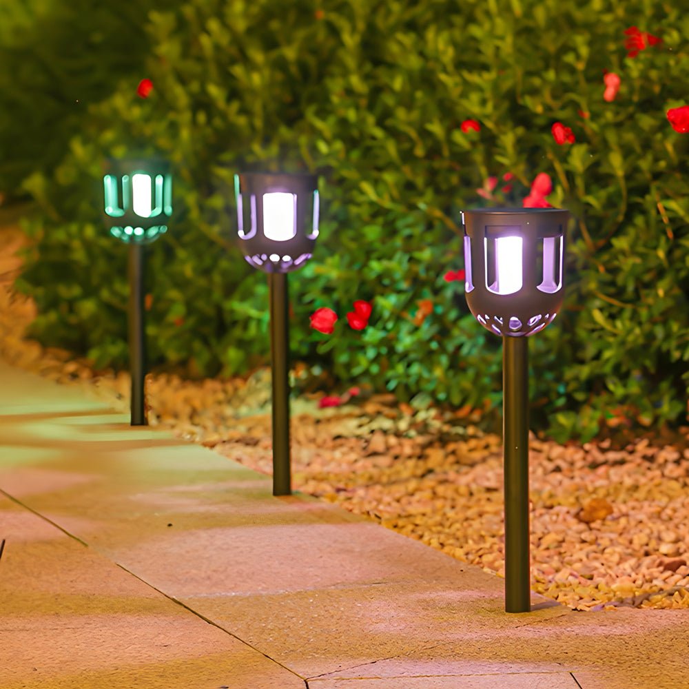 Modern Black Solar LED Path Light Set - 4-Pack Outdoor Lighting for Gardens and Walkways