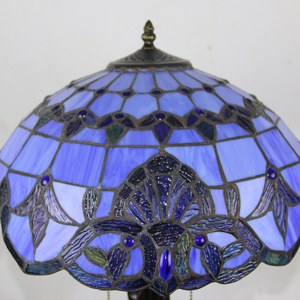 Traditional Tiffany Glass Stained Glass Cone Pull Cord 2-Light Table Lamp for Bedroom, Vintage Tiffany Style Lamp, Stained Glass Decorative Accent Lamp, Retro Bedroom Lighting, Elegant Table Lamp for Nightstand, Artistic Home Decor, Classic Gift Idea for