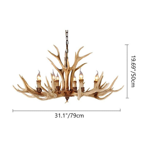 Contemporary Industrial Antler Metal Resin 6-Light Chandelier for Living Room