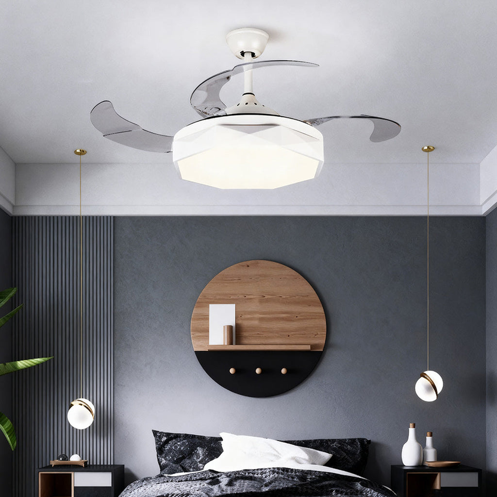 42-Inch Ceiling Fan with Light – White ABS Blades & Acrylic Shade