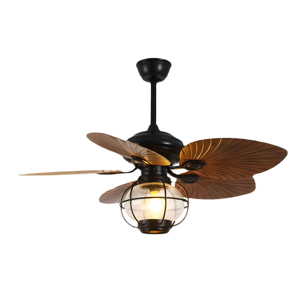 42/52-Inch LED Tropical Ceiling Fan with Remote Control, 5 Brown Reversible Blades, Energy Efficient Indoor Lighting