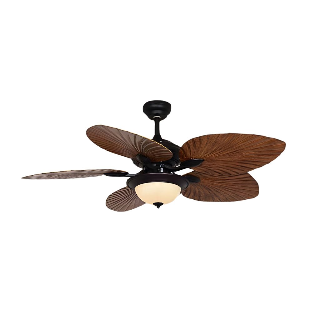 42/52-Inch LED Tropical Ceiling Fan with Remote Control, 5 Brown Reversible Blades, Energy Efficient Indoor Lighting