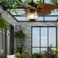42/52-Inch LED Tropical Ceiling Fan with Remote Control, 5 Brown Reversible Blades, Energy Efficient Indoor Lighting