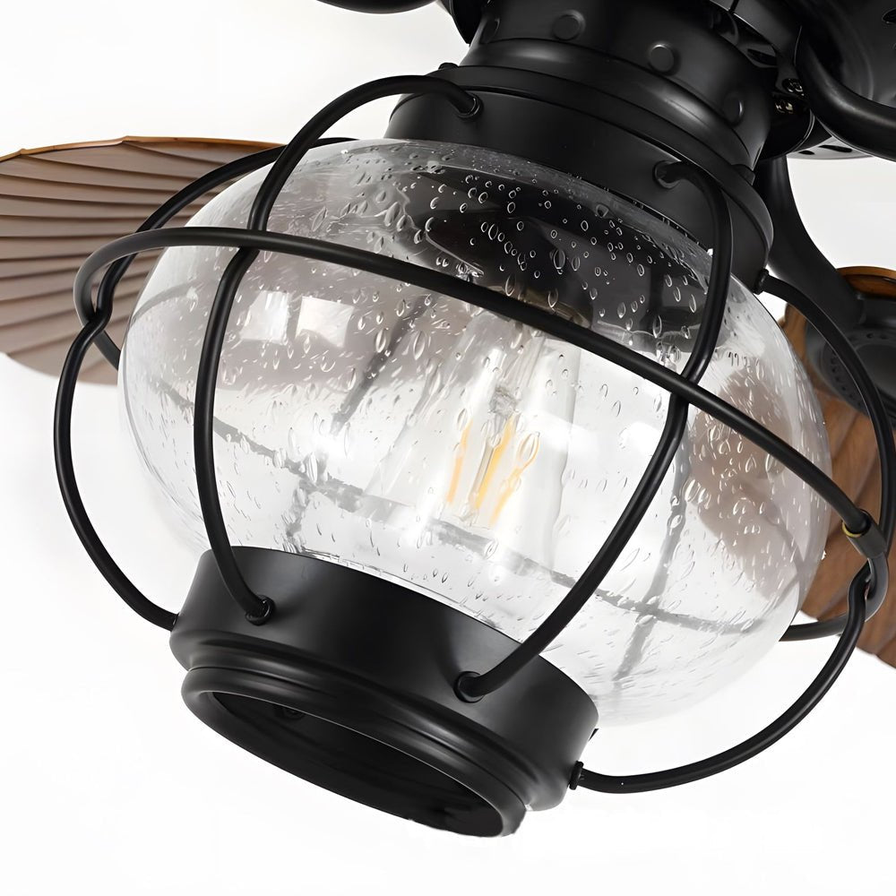 42/52-Inch LED Tropical Ceiling Fan with Remote Control, 5 Brown Reversible Blades, Energy Efficient Indoor Lighting