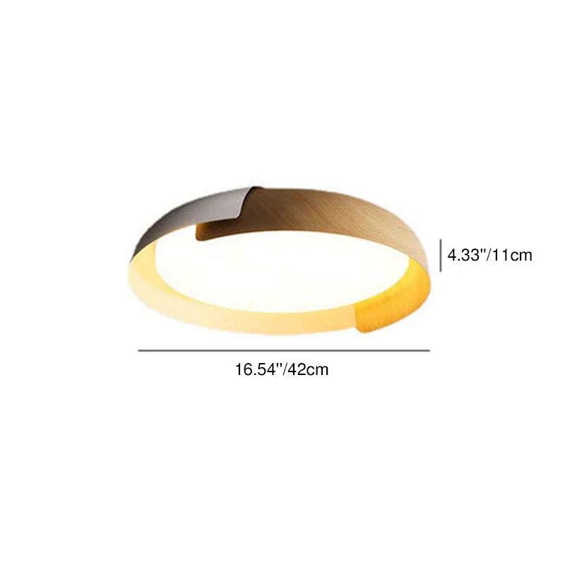 Minimalist Round Wood Grain LED Flush Mount Ceiling Light
