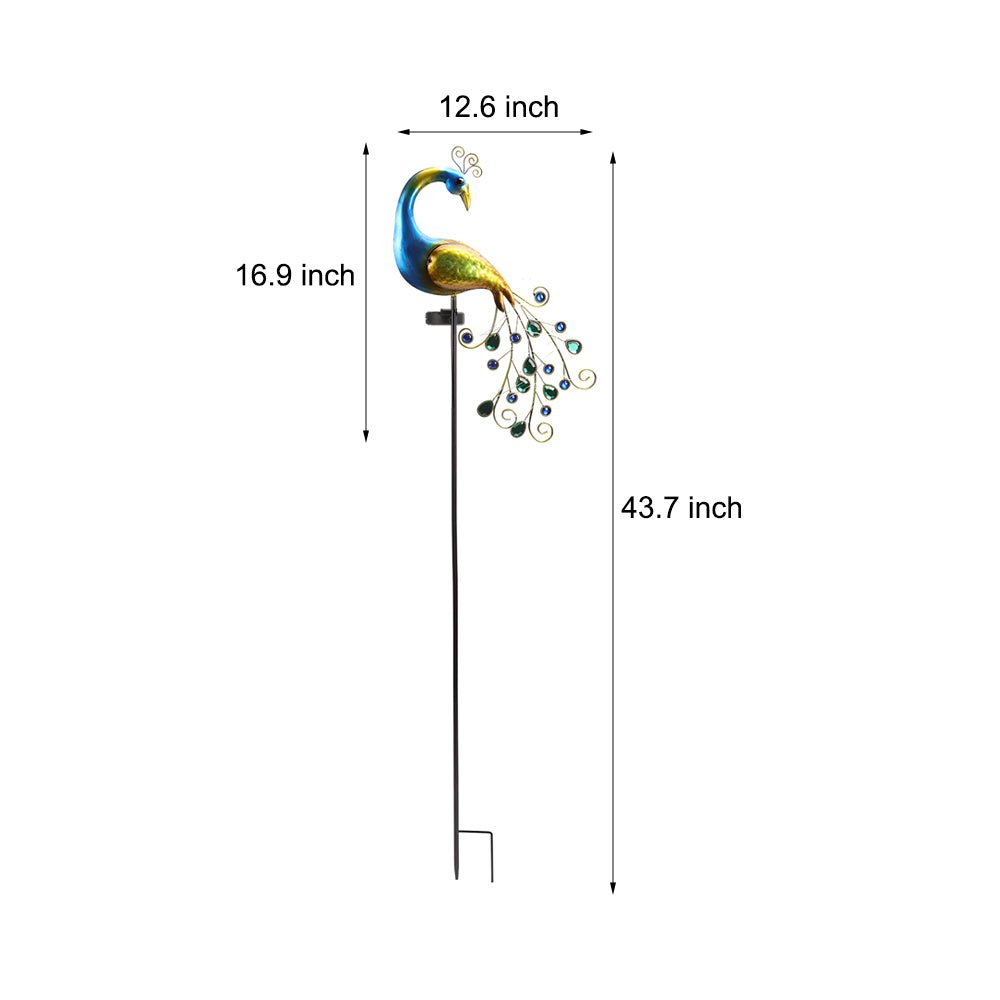 Peacock Solar Garden Stake - 43.7 Inch - 2-Pack Decorative Light