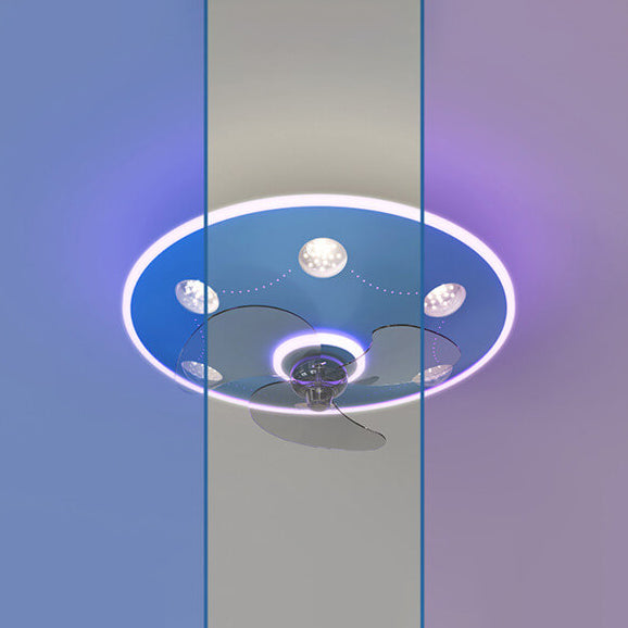 Modern Cartoon UFO Ceiling Fan Light - Round Iron Acrylic LED Flush Mount for Kids