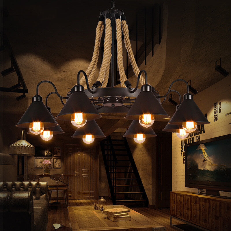Industrial Metal Cone Shade Chandeliers - 6/8/10 Light Options, Vintage Design, Modern Lighting Solutions
