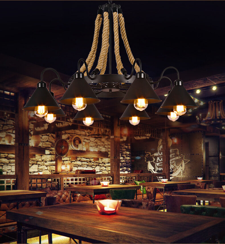 Industrial Metal Cone Shade Chandeliers - 6/8/10 Light Options, Vintage Design, Modern Lighting Solutions