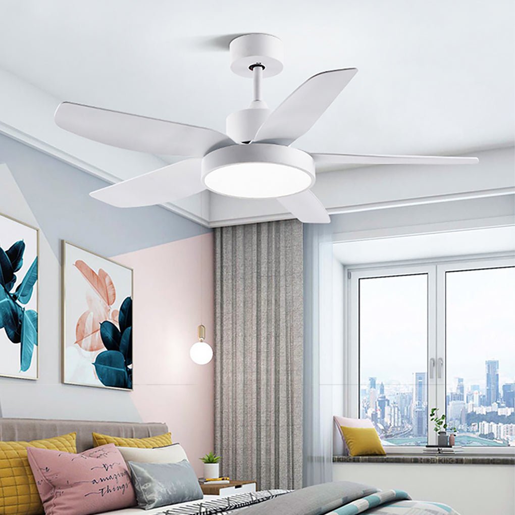 46 Inch LED Ceiling Fan with Remote, 6-Speed Downrod, 5 Quiet Reversible Blades