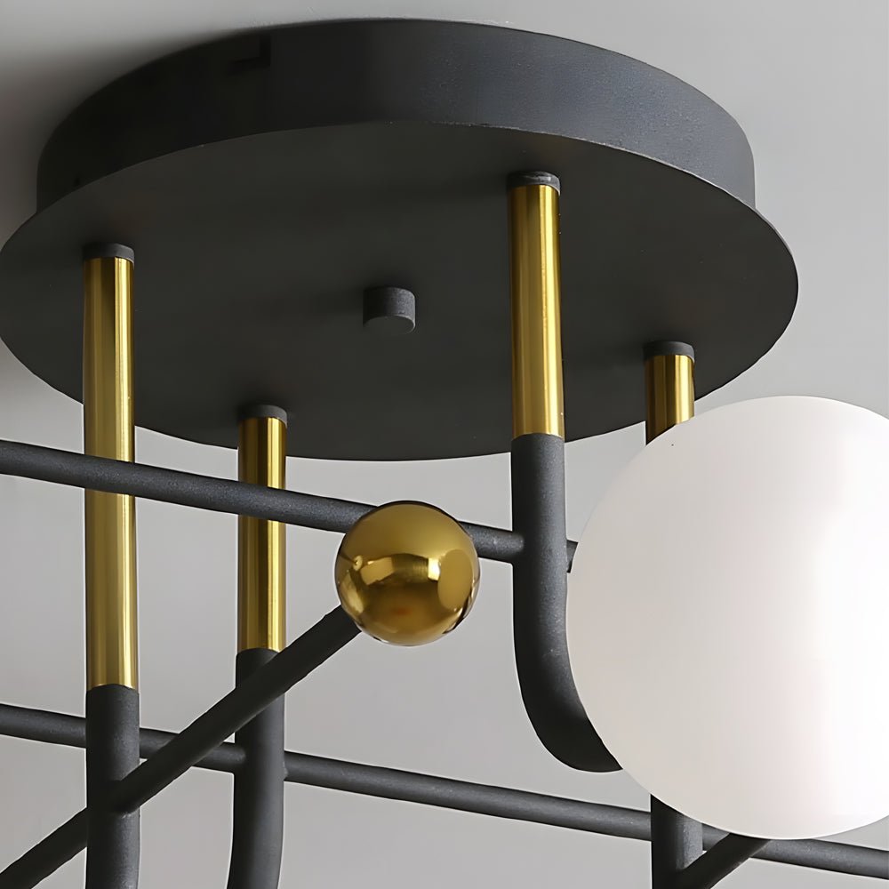 Modern Sputnik Globe Semi-Flush Mount Light with White Glass Shade - 4/6/8 Lights