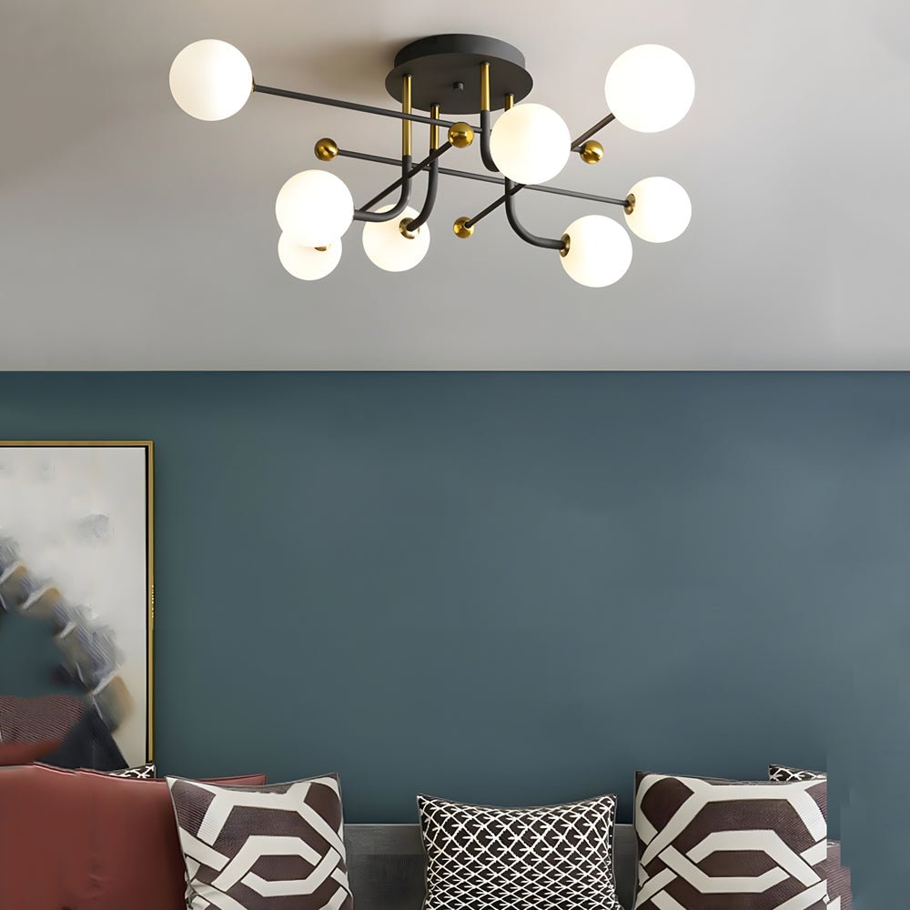 Modern Sputnik Globe Semi-Flush Mount Light with White Glass Shade - 4/6/8 Lights