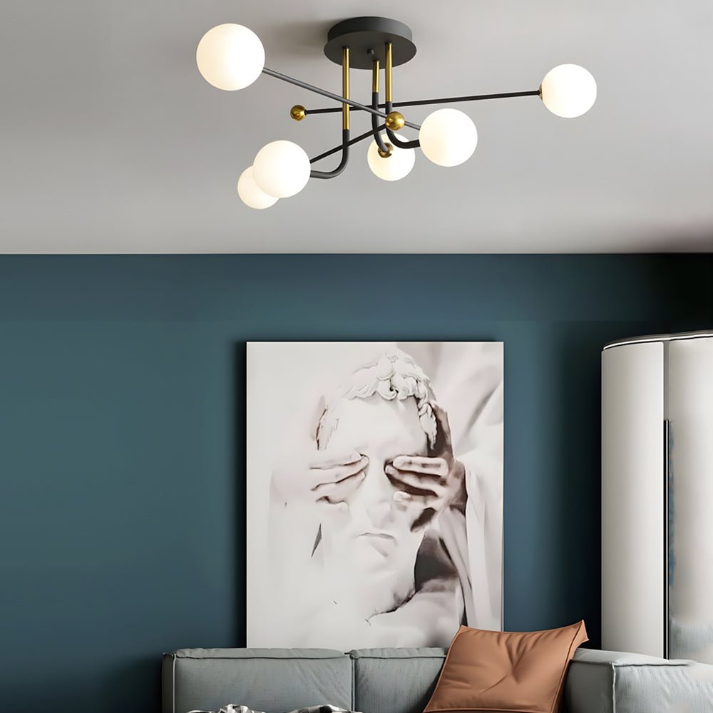 Modern Sputnik Globe Semi-Flush Mount Light with White Glass Shade - 4/6/8 Lights