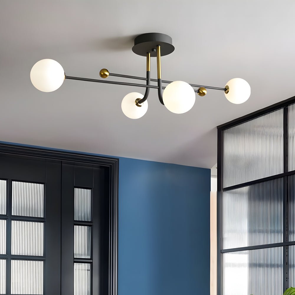 Modern Sputnik Globe Semi-Flush Mount Light with White Glass Shade - 4/6/8 Lights