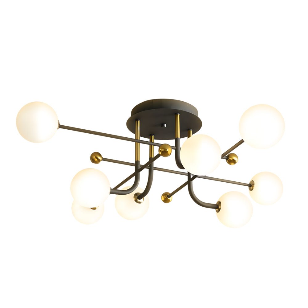 Modern Sputnik Globe Semi-Flush Mount Light with White Glass Shade - 4/6/8 Lights