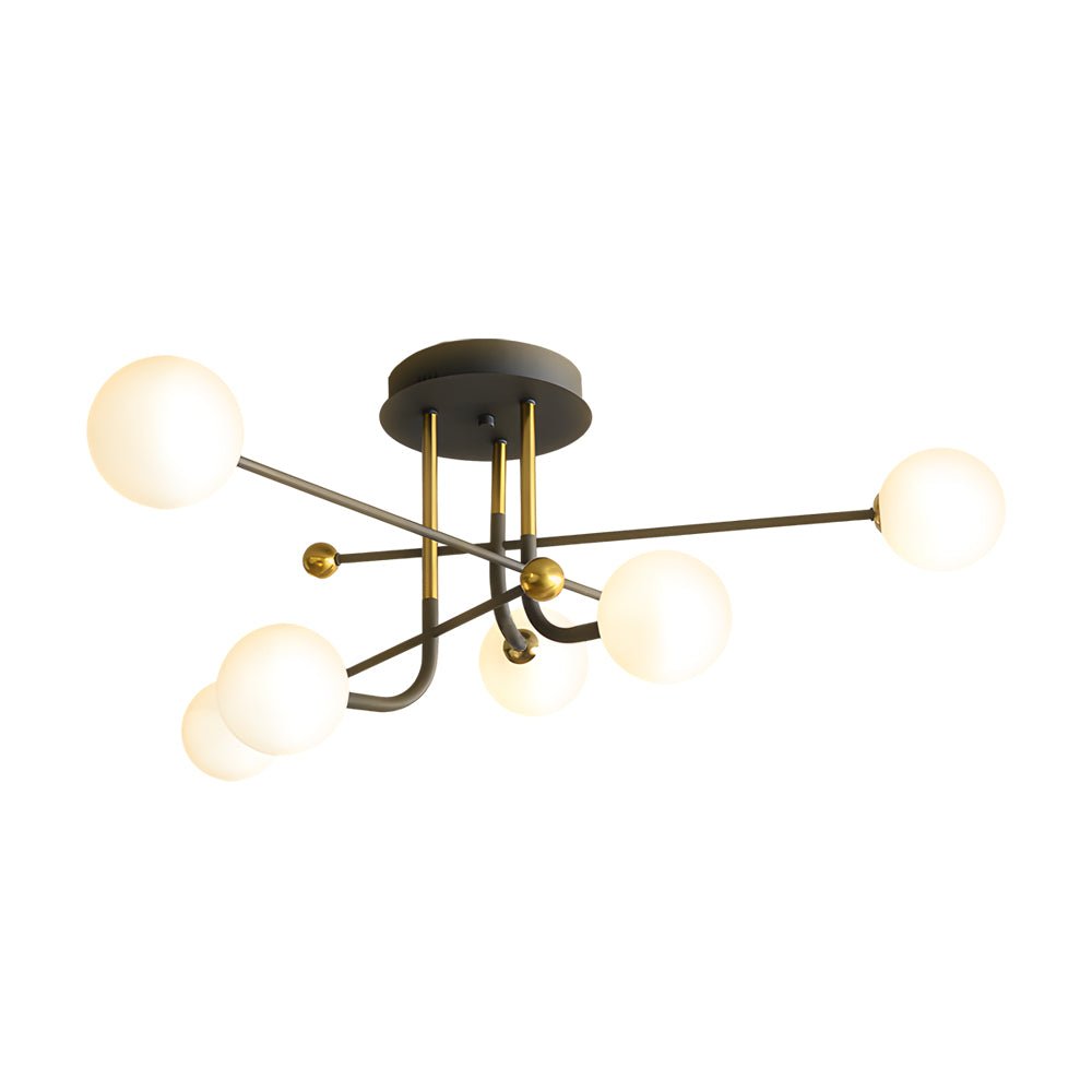 Modern Sputnik Globe Semi-Flush Mount Light with White Glass Shade - 4/6/8 Lights