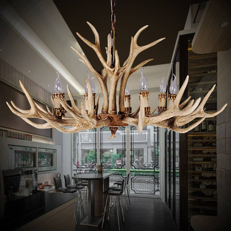 Contemporary Industrial Antler Metal Resin 6-Light Chandelier for Living Room