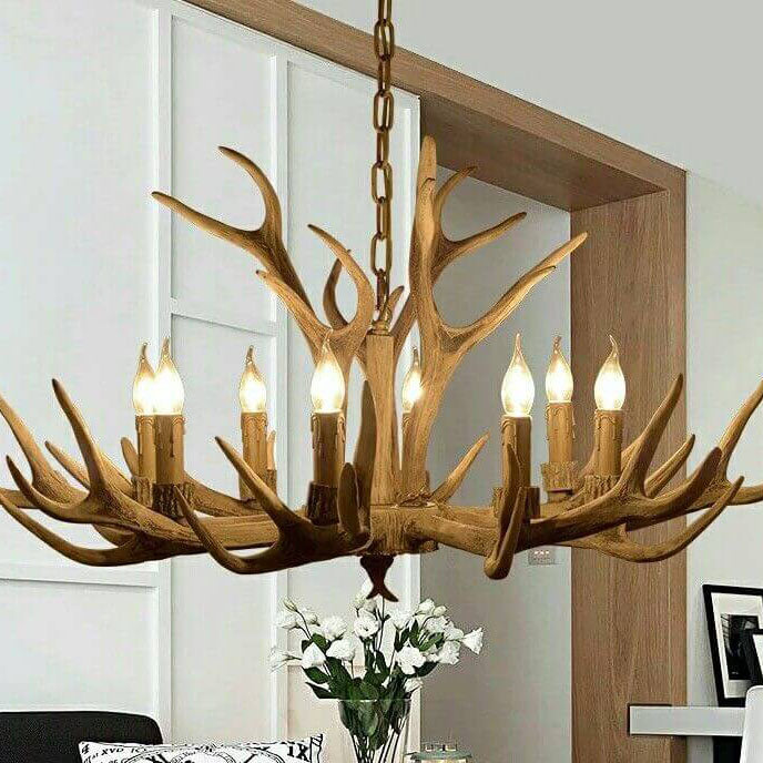 Contemporary Industrial Antler Metal Resin 6-Light Chandelier for Living Room
