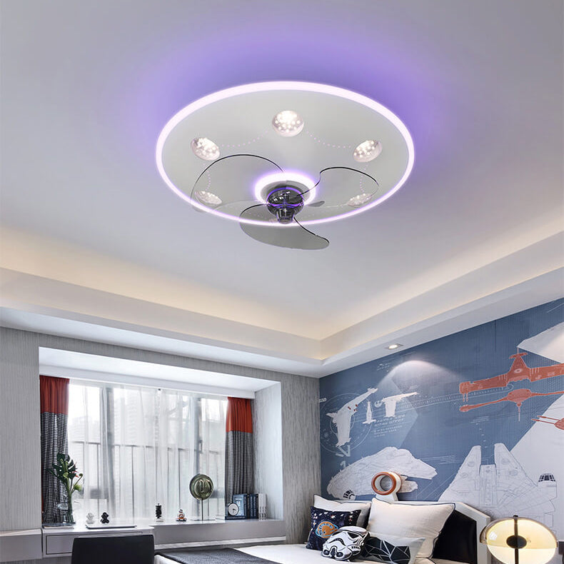 Modern Cartoon UFO Ceiling Fan Light - Round Iron Acrylic LED Flush Mount for Kids