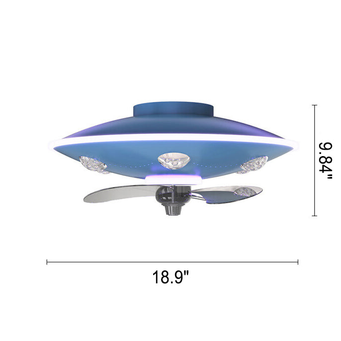 Modern Cartoon UFO Ceiling Fan Light - Round Iron Acrylic LED Flush Mount for Kids