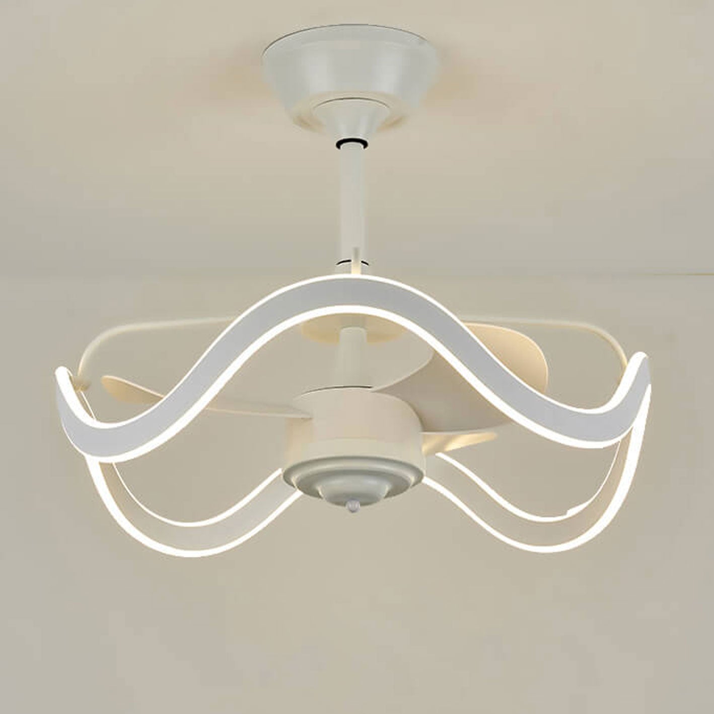 Modern Luxury Circular Inverter Silent Downrod Ceiling Fan Light