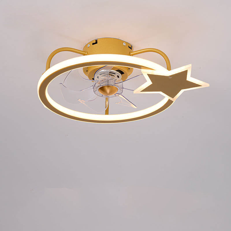 Child-Friendly Star Dolphin LED Ceiling Fan Light - Quiet Flush Mount Design