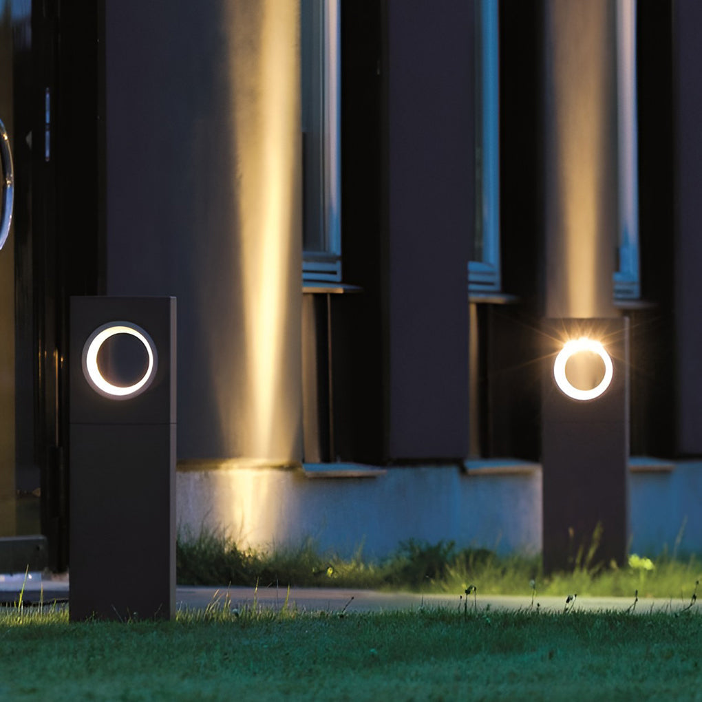 Sleek Black Modern Outdoor Pathway Bollard Lights with Round Hole Feature