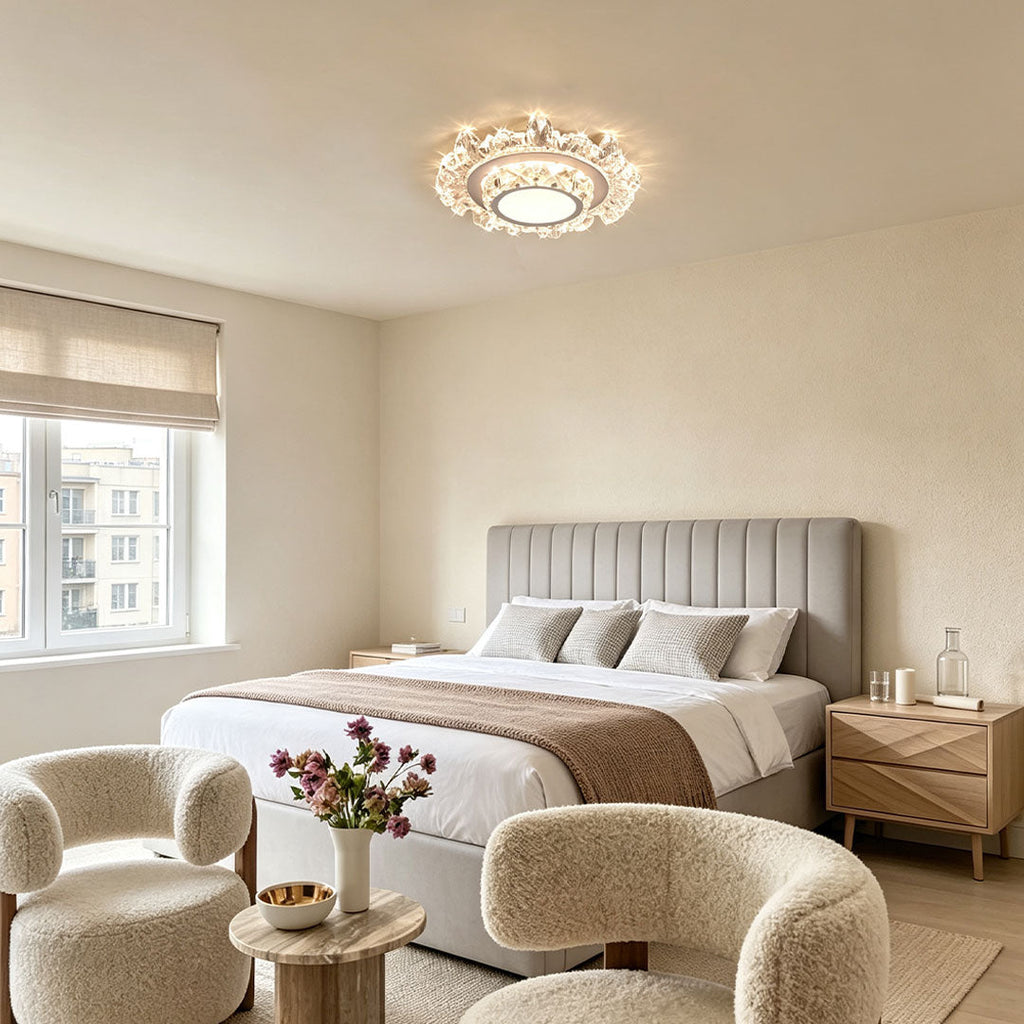 Modern White Flush Mount Crystal Ceiling Light