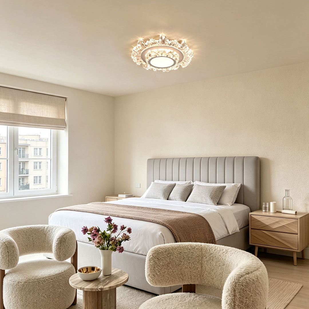Modern White Flush Mount Crystal Ceiling Light