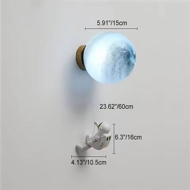 Contemporary 3D Printed Moon Shade Resin Astronaut 1-Light Wall Sconce Lamp for Bedroom, Unique Astronaut Decor, Modern Space-Themed Lighting, Ideal for Kids Room, Nursery Decor, Cosmic Wall Light, Artistic Home Lighting Fixture, Ambient Night Light for S