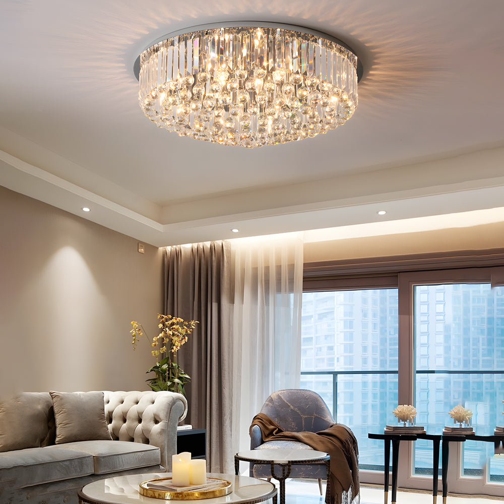 Round Crystal Flush Mount Light - Luxury Modern Ceiling Fixture