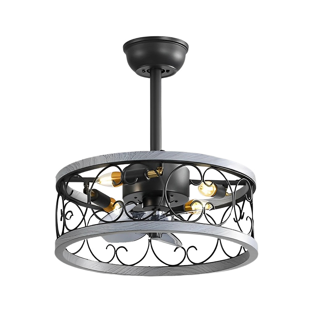 Retro Bladeless Ceiling Fan with Remote - Three Step Dimming LED Mute Design