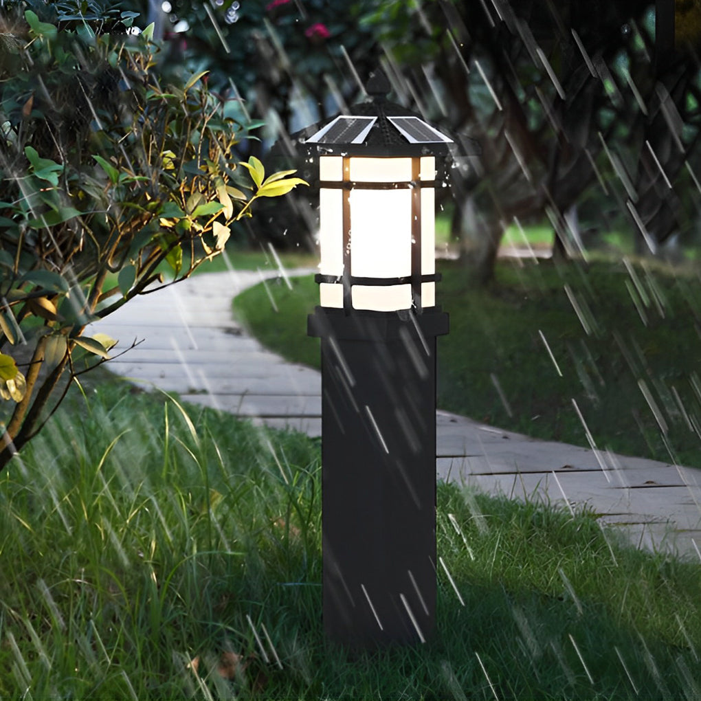 Solar LED Bollard Lights - Ancient Asian Style Top Waterproof Outdoor Lighting