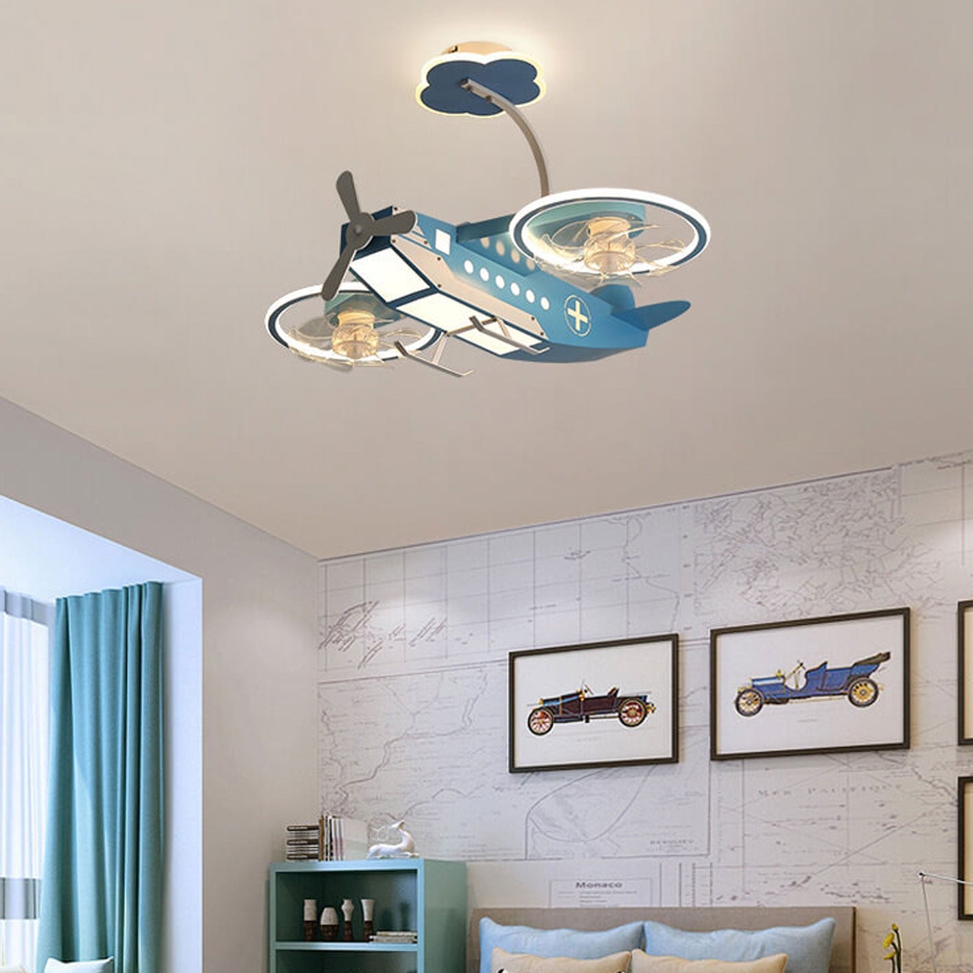 Creative Cartoon Aircraft Ceiling Fan Light for Kids Room, Fun Flush Mount Design, Airplane-Themed Illumination, Ideal for Nursery & Playroom Decor