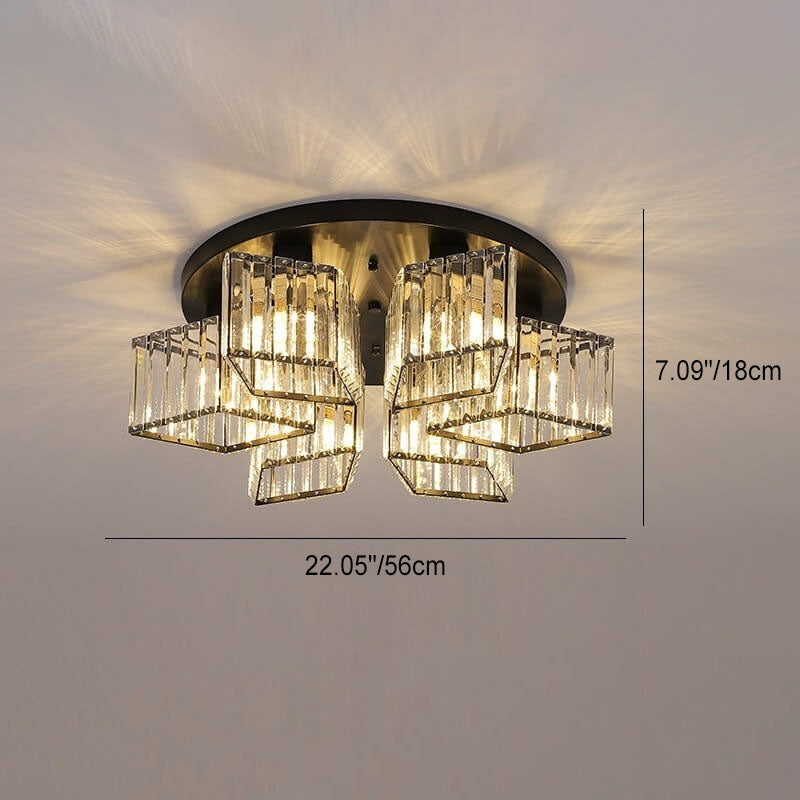 Modern Luxury Diamond Shaped Iron Crystal Semi-Flush Mount Ceiling Light - 3/4/5/6 Light Fixture