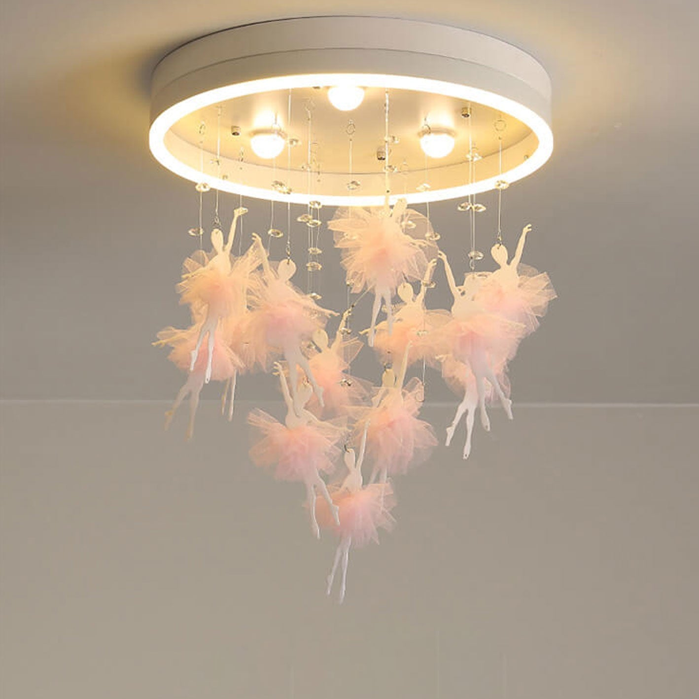 Modern Creative Cartoon Round Bird Skirt Hanging LED Flush Mount Ceiling Light Unique Kids Room Lighting Fixture Colorful Nursery Decor Fun Ceiling Lamp Stylish LED Lighting for Children’s Rooms Downlight Fixture