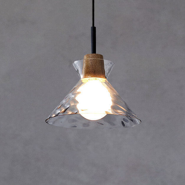 Nordic Clear Rippled Glass Pendant Light - 1-Light Shade